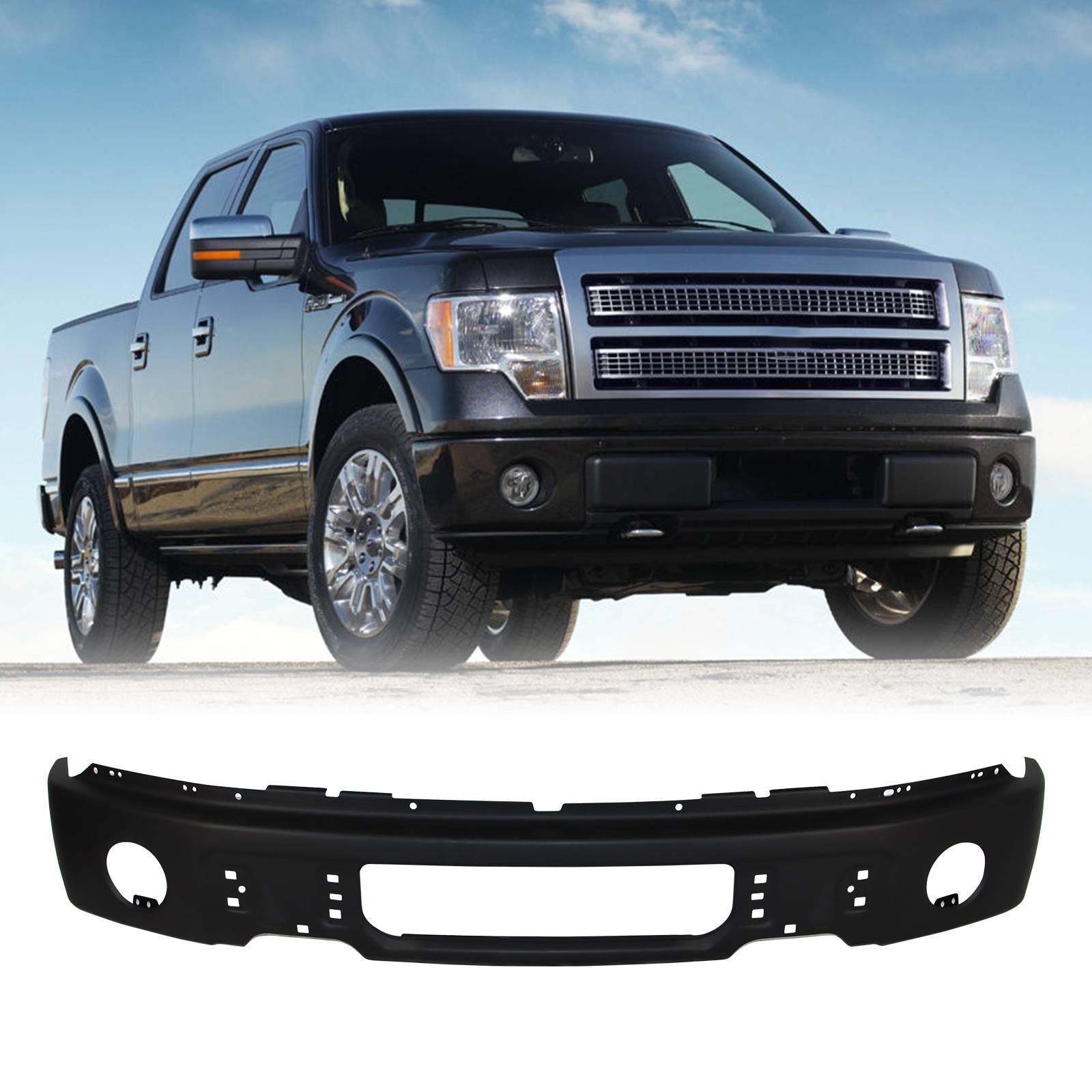 Primered - Steel Front Bumper Face Bar For 2009-2014 Ford F150 Pickup W Fog