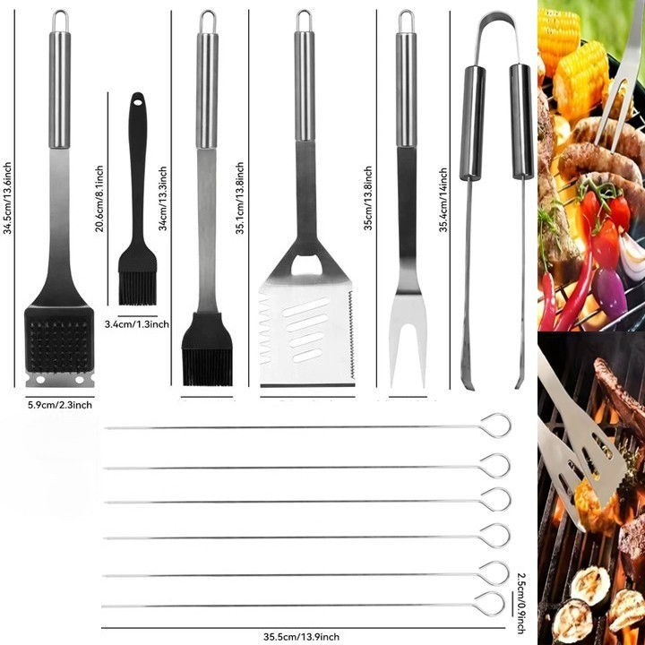 14X Stainless Steel BBQ Barbecue Tool Set Outdoor Grilling Utensils Kit Portable — image 11