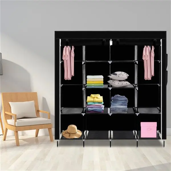 Non Woven Wardrobe With 4 Rows Of High Feet And 4 Side Pockets
