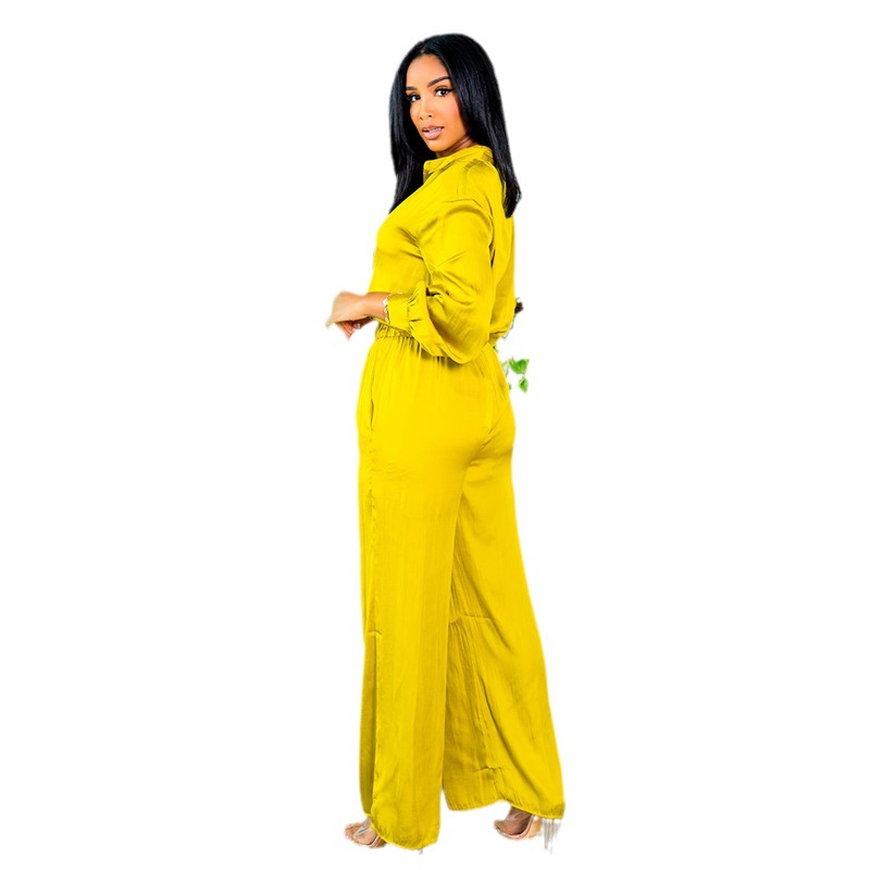Women's Stylish Graceful Simple Long-sleeved Shirt Wide-leg Trousers Suit - Image 5