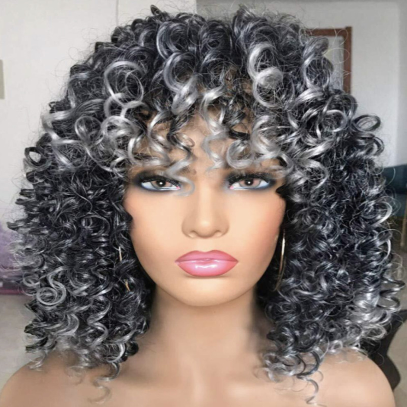 Fluffy Big Curly Synthetic Wig with Bangs – Bold Ginger/Auburn Kinky Curl Full V