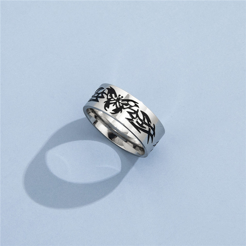 Stainless Steel Ring Punk Rock Personality Flame Butterfly