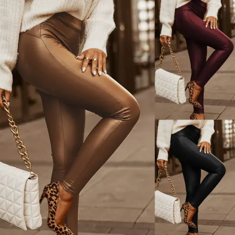 Women's High Waist Fashion Street Style Skinny Faux Leather