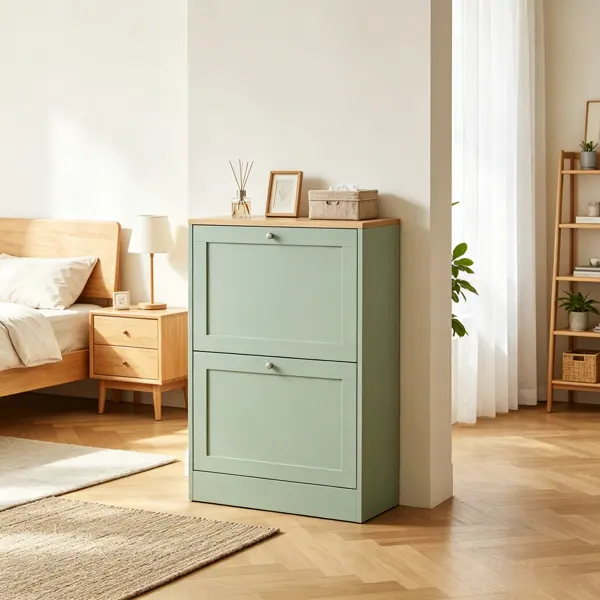 Slim Shoe Storage Cabinet, 2 Flip Drawers