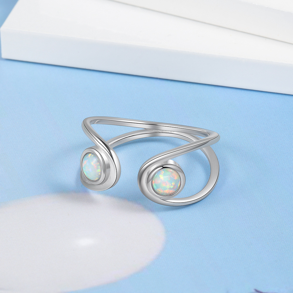 Silver Double Round Opal Ring Ladies