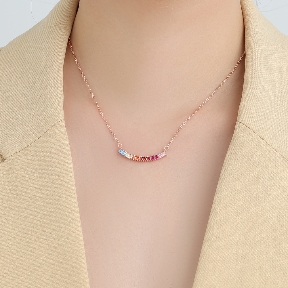 Colorful Zircon S925 Silver Rainbow Necklace