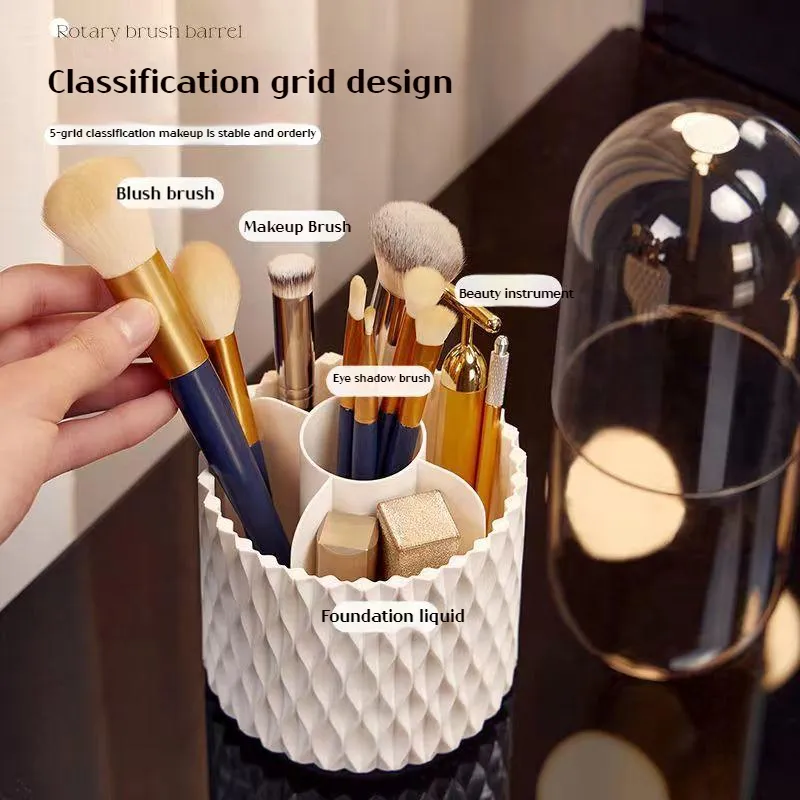 360 Rotating Large Capacity Transparent Makeup Brush Storage Pen Holder Acrylic Dust With Lid Desktop Cosmetic Storage Box – image 5