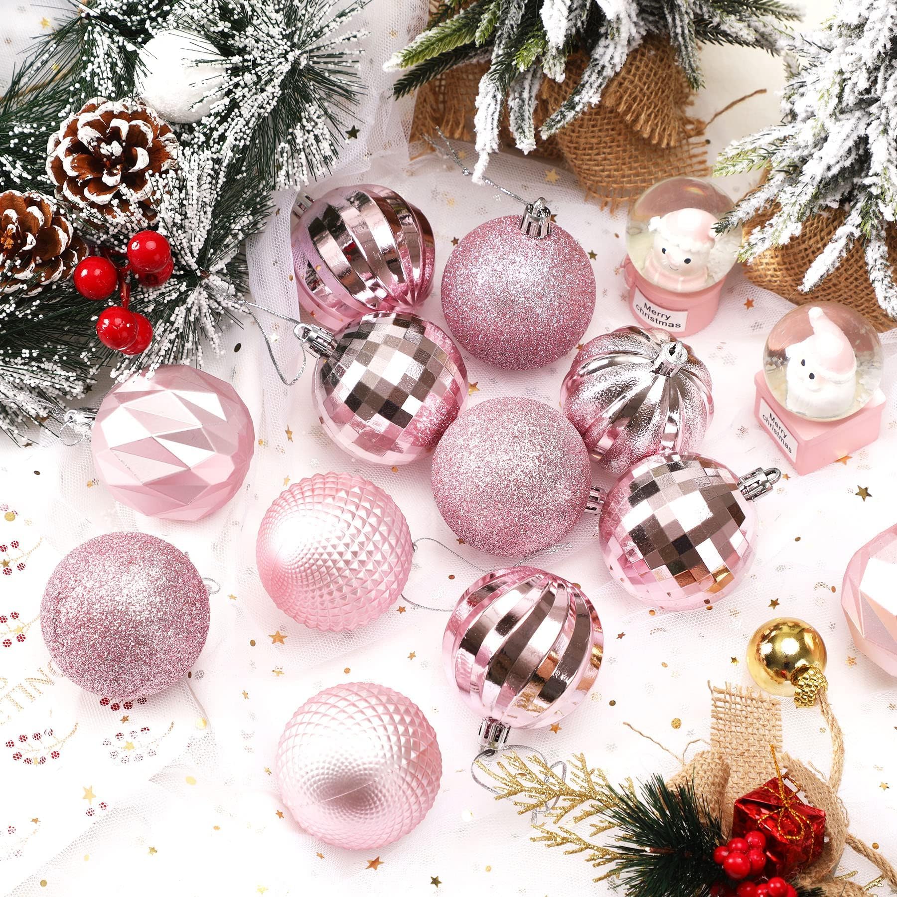 24-Piece -Pink Christmas Ball Ornaments