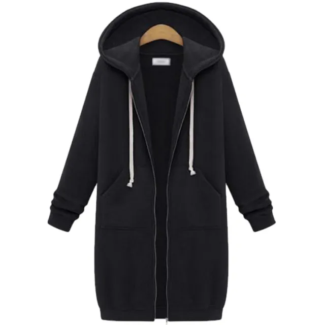 Hooded Long Sleeve Sweater Fleece Long Jacket Black - Shop at LoveMi