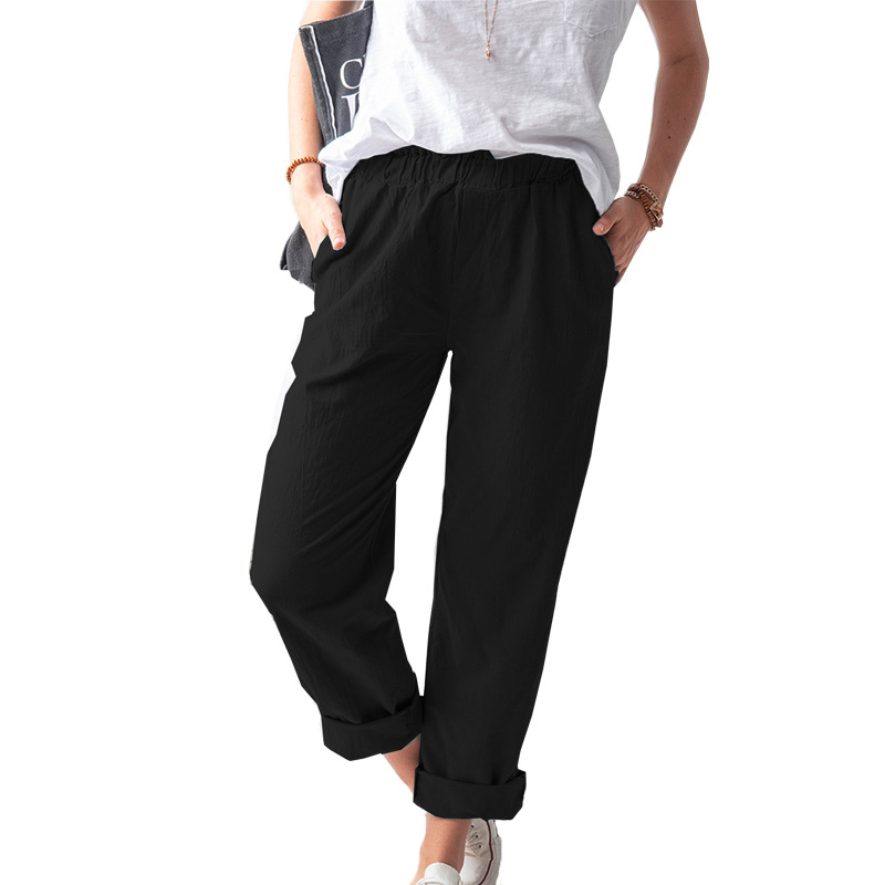 Title 8, Effen Kleur Casual Broek met Elastische Hoge Ta...