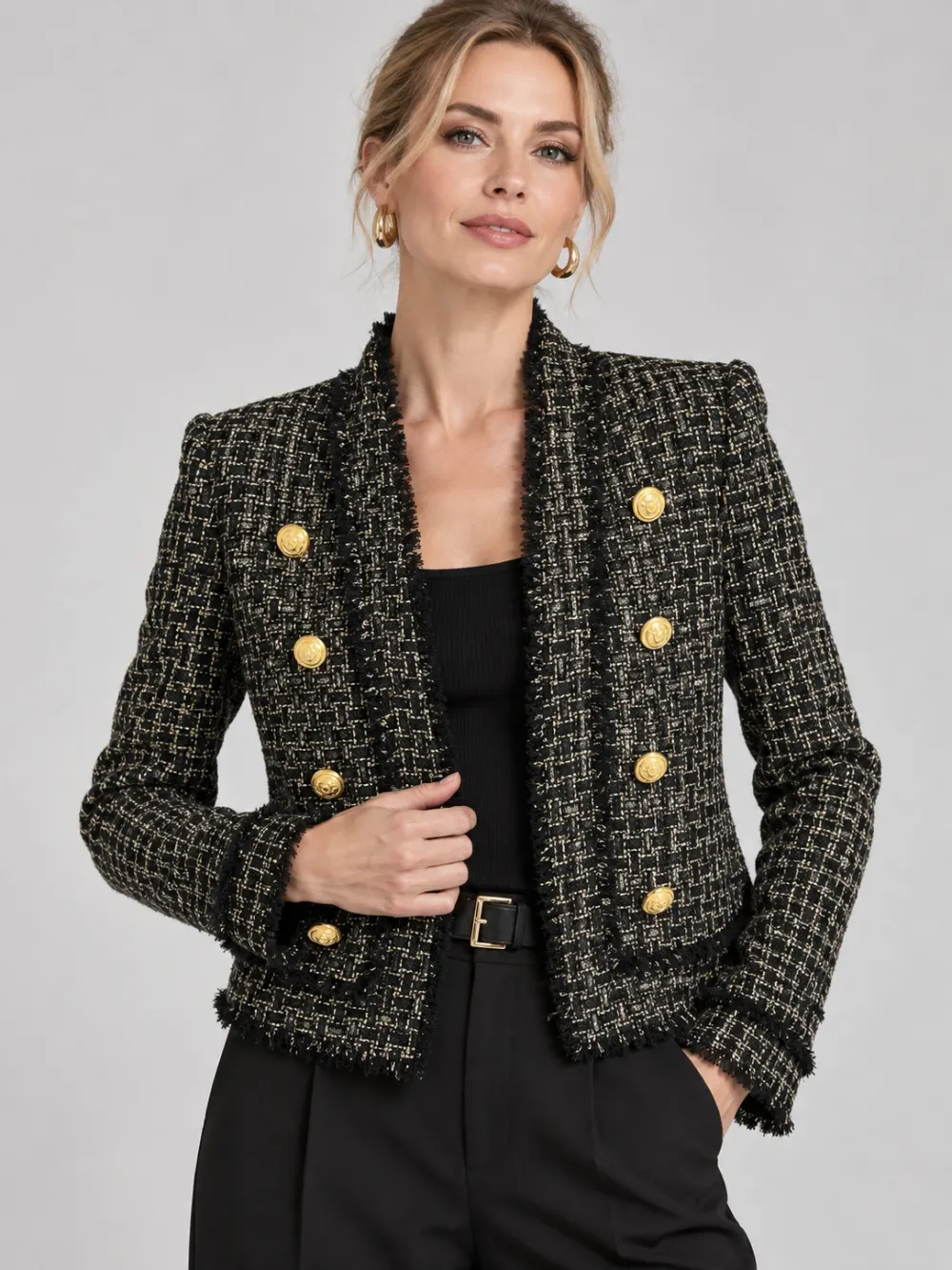 Vintage Frayed Edge Tweed Double-Breasted Jacket