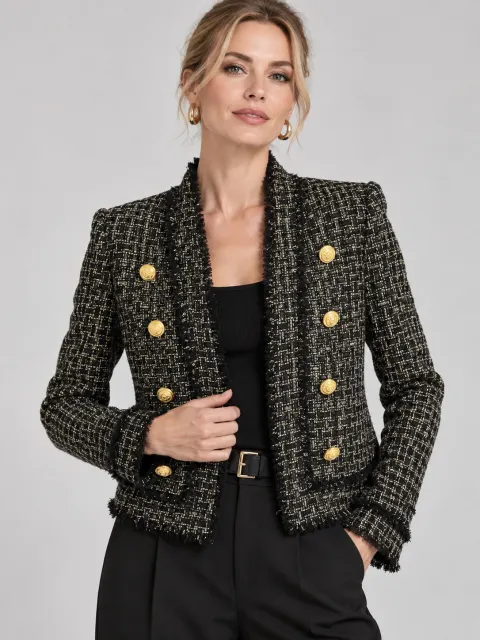 Vintage Frayed Edge Tweed Double-Breasted Jacket