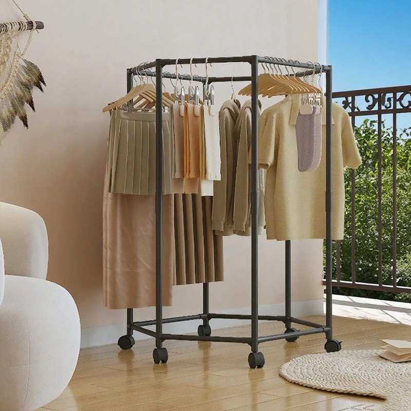 360 Degrees Rotating Rolling Garment Rack With Wheel Clothes Rail Stand Space — image 4