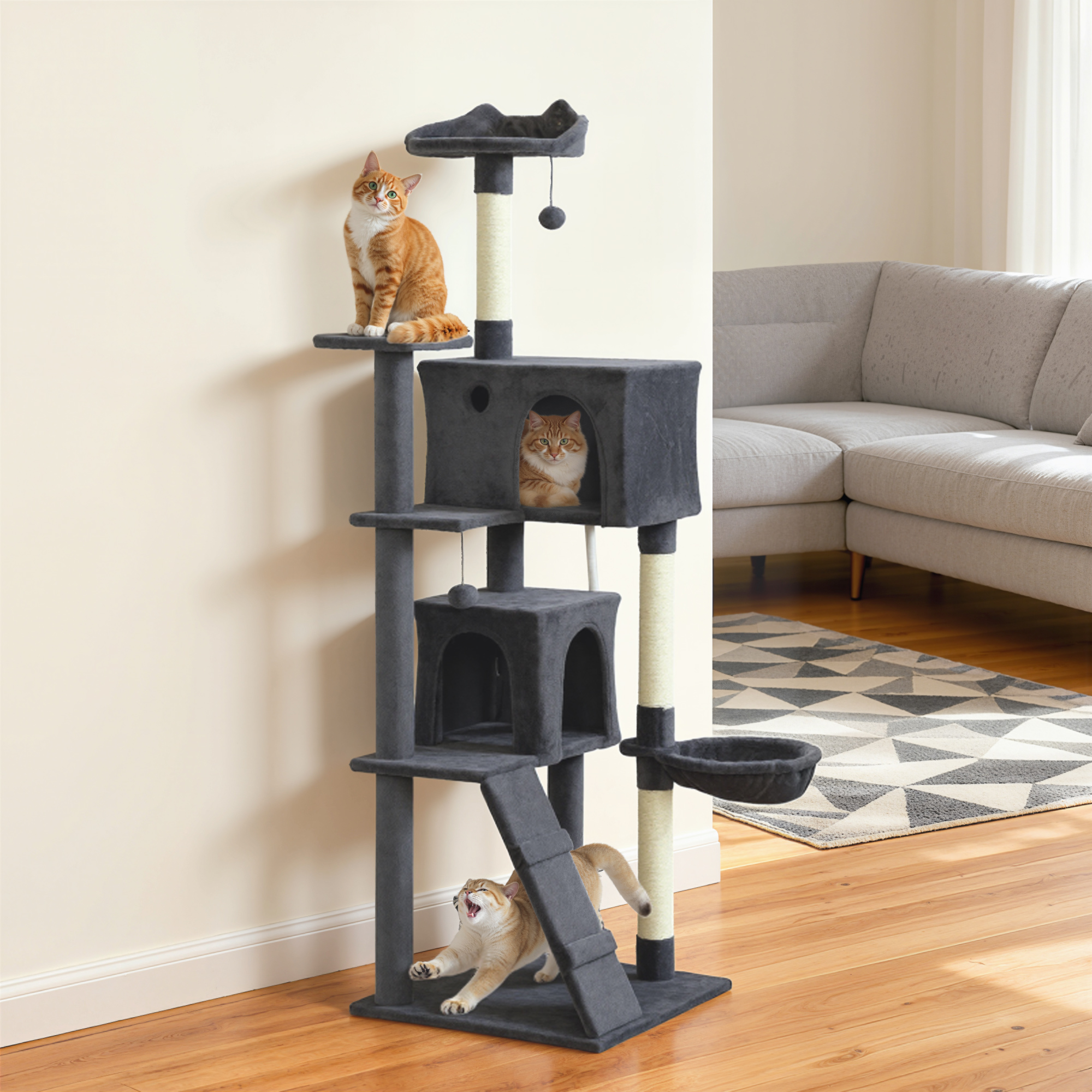 180cm Large Cat Tree Tower With Sisal Grab Post, Nest, Plush Shelter, Hammock — image 11