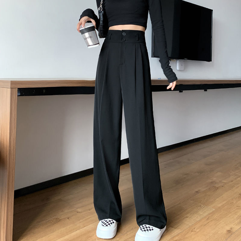 Title 5, Black Two-Button Loose-fitting Wide-leg Pants. ...