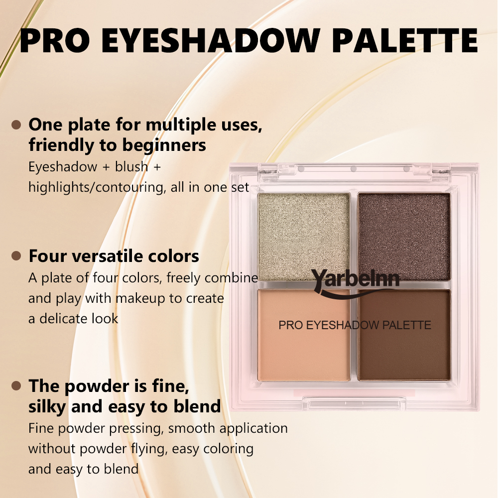Hot Portable 4 Shades Eyeshadow Palette, Glitter Earth Tone Grape Matte Shimmer Powder, Multi-use Face Contour Cosmetics, 4g