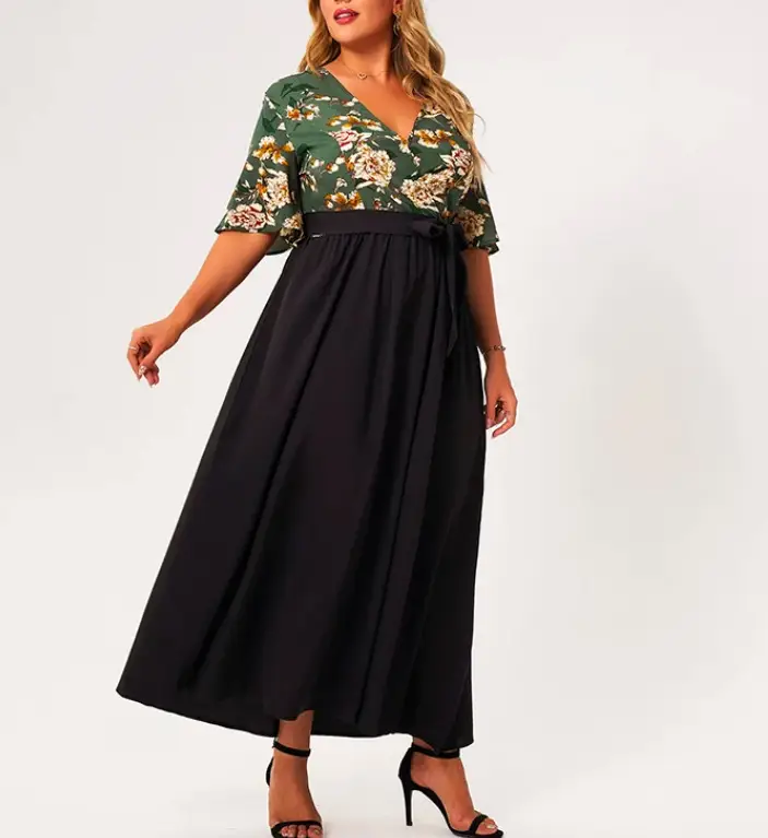 Oversized Printed Color-block Short-sleeved Dress