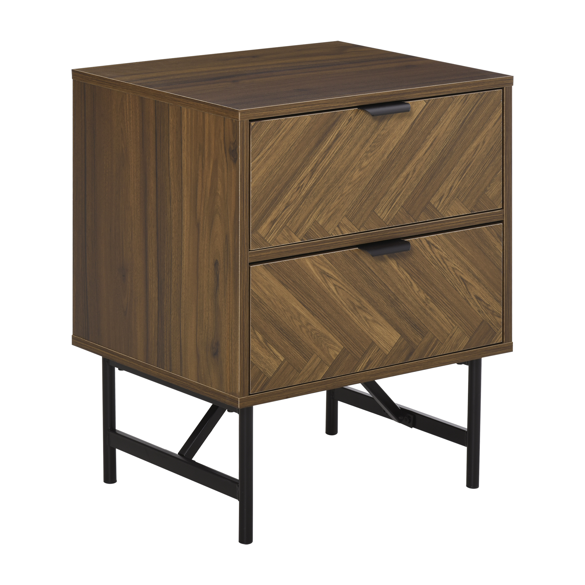 Bedside Table With Two Drawers, Side Cabinet Storage Unit Metal Handles — image 2