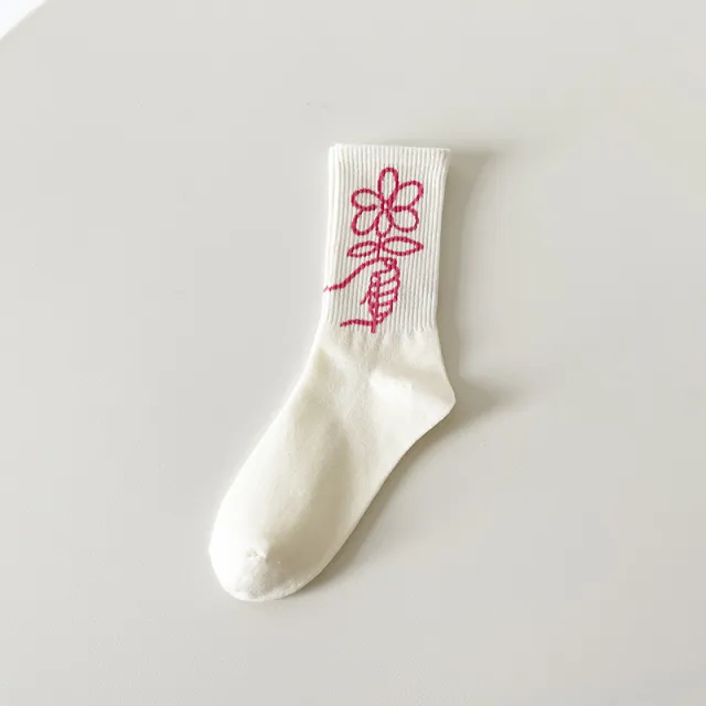 Japanese Creative Graffiti Colorful Mid Tube Socks Pink Handheld Flower - Shop at LoveMi