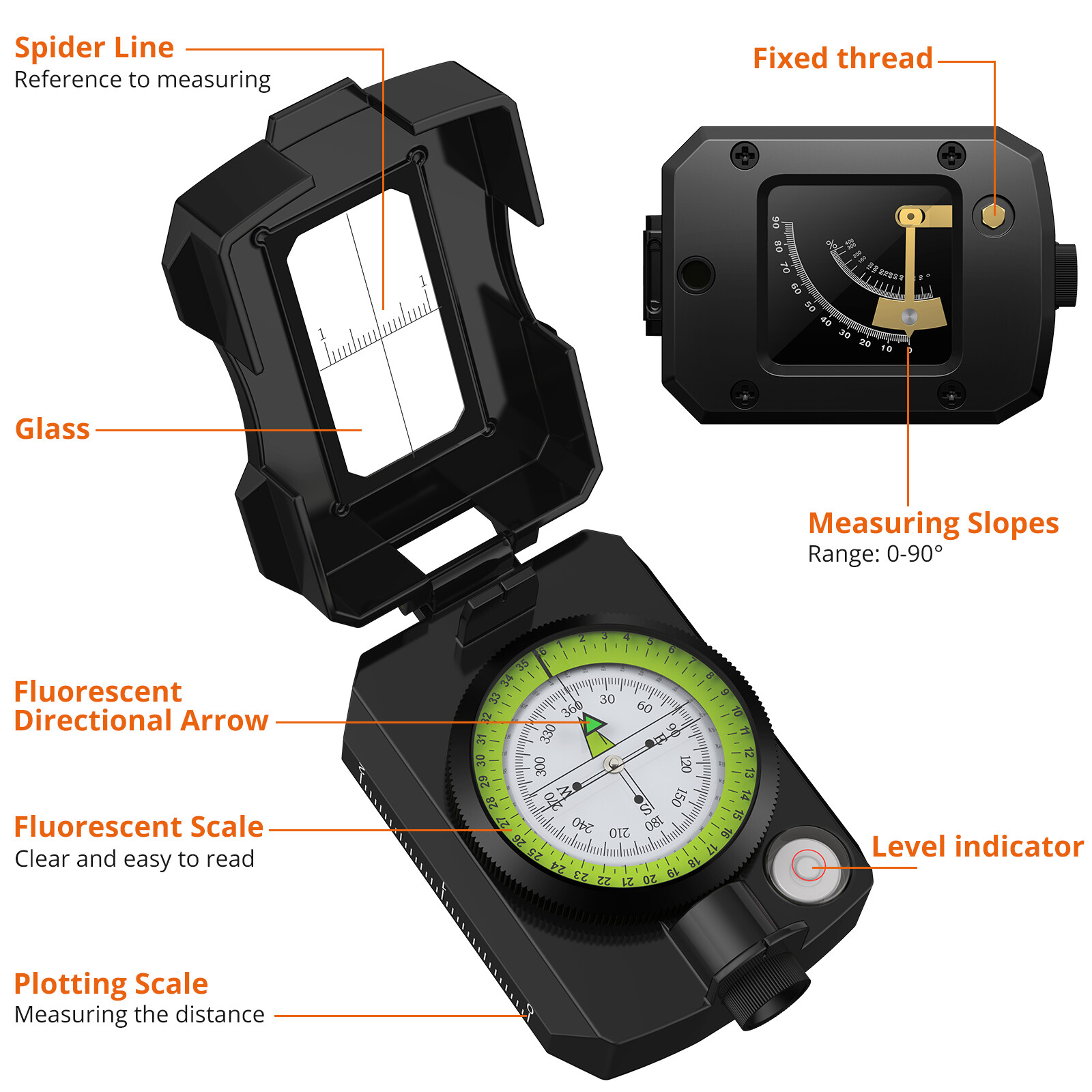 Proster Military Compass Metal Sighting Clinometer For Outdoor Camping Hiking — image 9