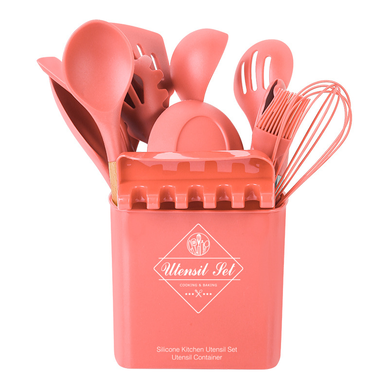 Title 12, 14-piece Silicone Kitchenware With Wooden Handle