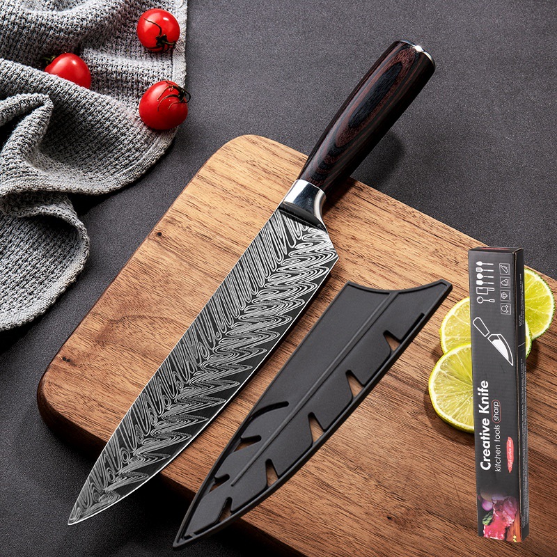 Title 5, Stainless Steel Chef Damascus Grain Kitchen Knife