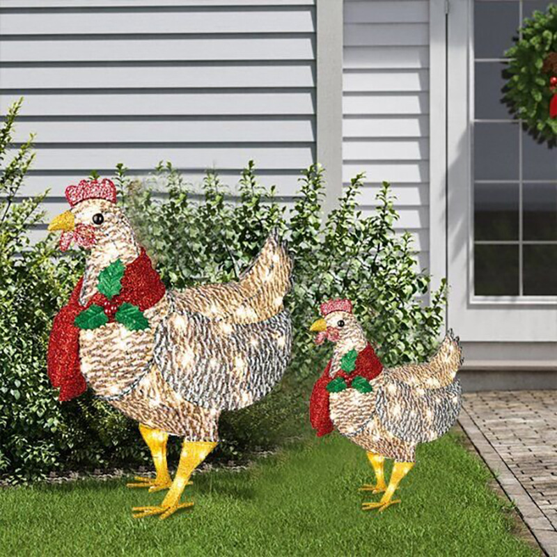 Decorated Christmas Lantern Chicken With Scarf Garden Ground Insert