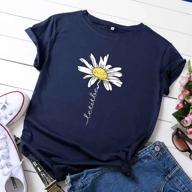 Women Printed Short Sleeve Letter Fashion Dark Blue - Shop at LoveMi
