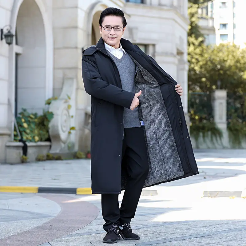 Cashmere Warm Men's Long Cotton Padded Jacket Above The Knee