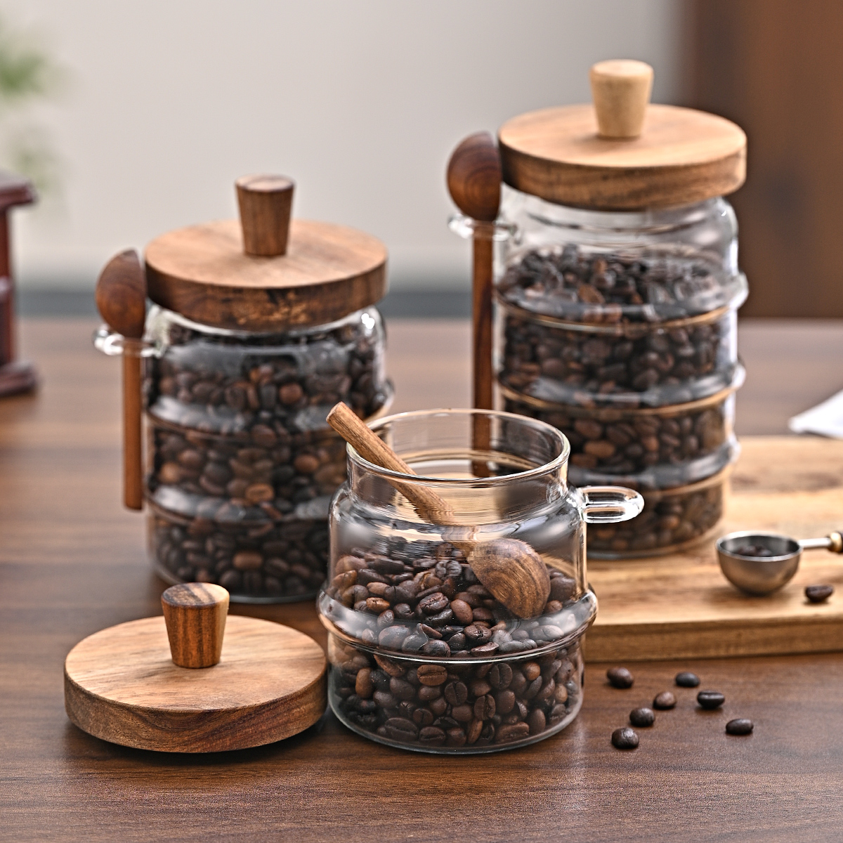 1 pots à café en verre de 15 OZ avec cuillères, pots à bonbons, pots à biscuits – Image 3