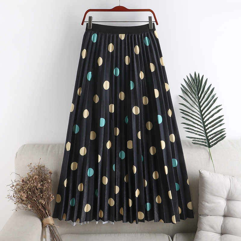 Printed Polka Dot Pleated Mid-length