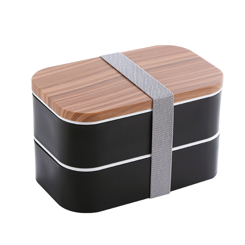 Title 10, Wood Grain Double-layer Plastic Lunch Box Micro...