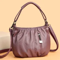 Retro Pleated Design Bucket Bag Fashion All-match Shoulder Messenger Bags For Women Handbag - Purple - View 1