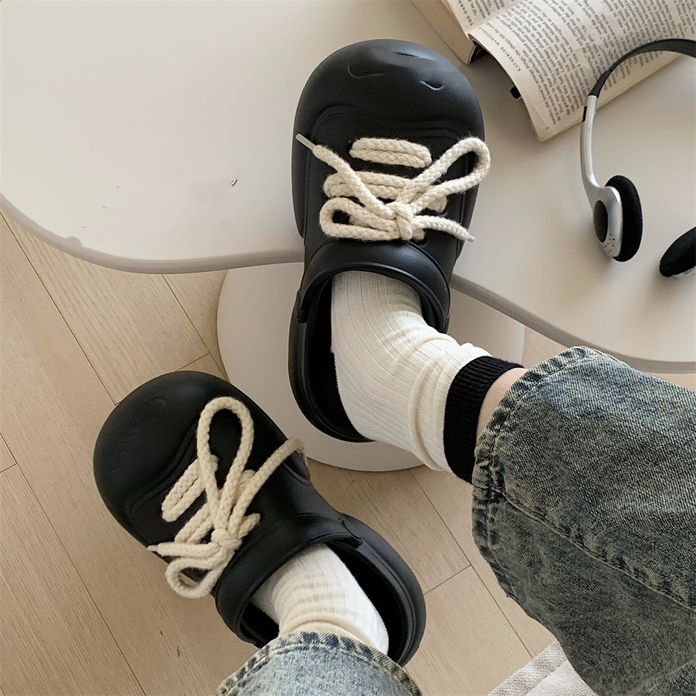 Summer Internet Celebrity Shit Feeling Platform Beach Shoes Black - Shop at LoveMi