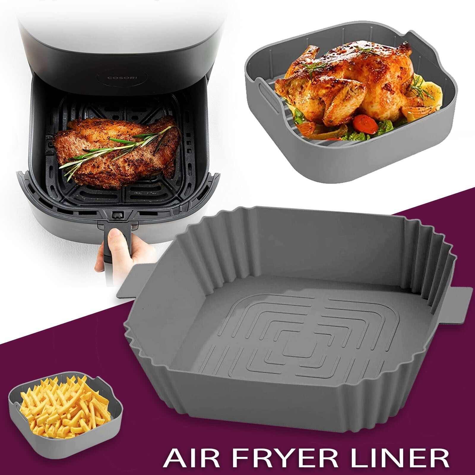 Silicone Air Fryer Tray Basket Liners Pot, Air Fryer Silicone Pot Basket Liners Non-Stick Safe Oven Baking Tray Accessories, Air Fryer Silicone Basket Liners Square, Reusable Air Fryer Silicone Pots for Food Safe Air Fryers Oven Accessories, Air Fryer Sil