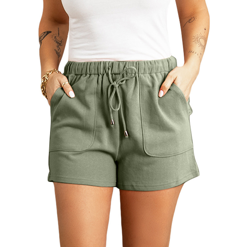Women's High Waist Straight Drawstring Loose Casual Shorts Green - Shop at LoveMi