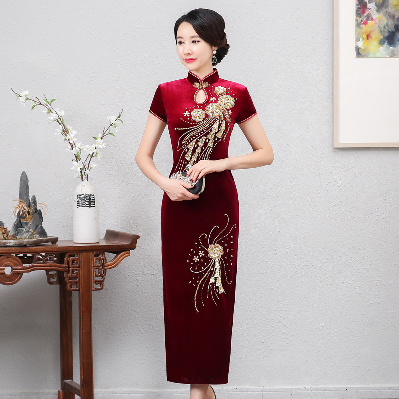 Beaded Long Cheongsam Dress, picture 5 of 7