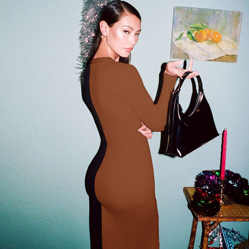 European And American Button High Waist Long Dress