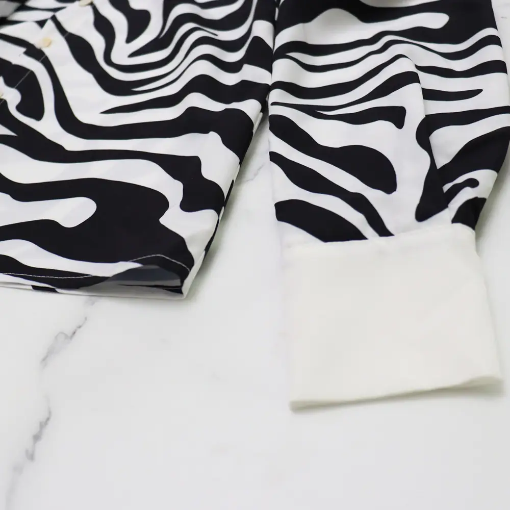 Zebra Print Long Sleeve Shirt Casual Pleated Skirt Spring And Summer Two-piece Set