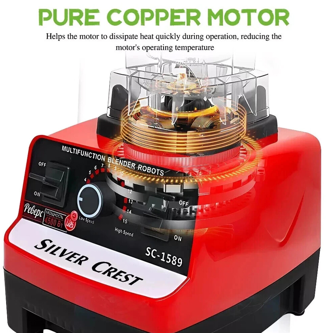 4500W Blender Food Processor Smoothie Juicer Ice Crusher 2 Jugs--Red — image 12