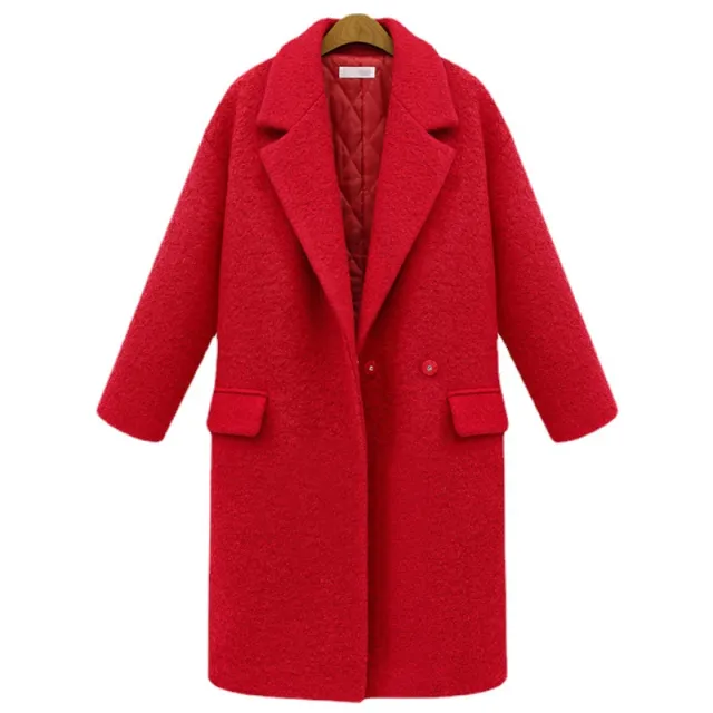 Women's Suit Collar Solid Color Padded And Cotton Woolen Coat Red - Shop at LoveMi