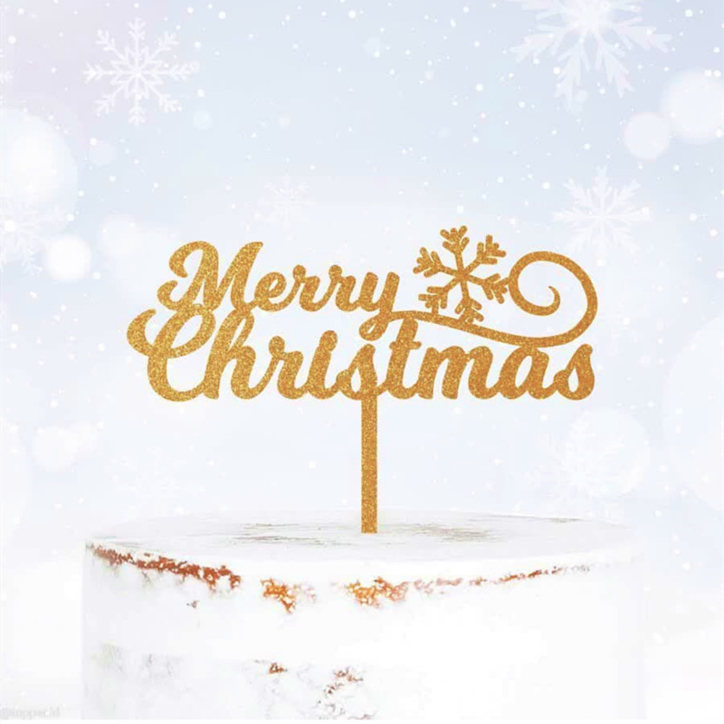 Decorative Acrylic Cake Card Plug in Golden Snow Merry Christmas - Shop at LoveMi