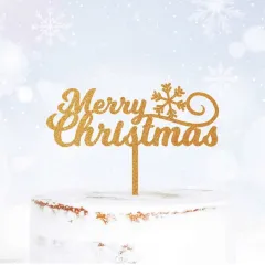 Decorative Acrylic Cake Card Plug-in - Golden Snow Merry Christmas - View 1