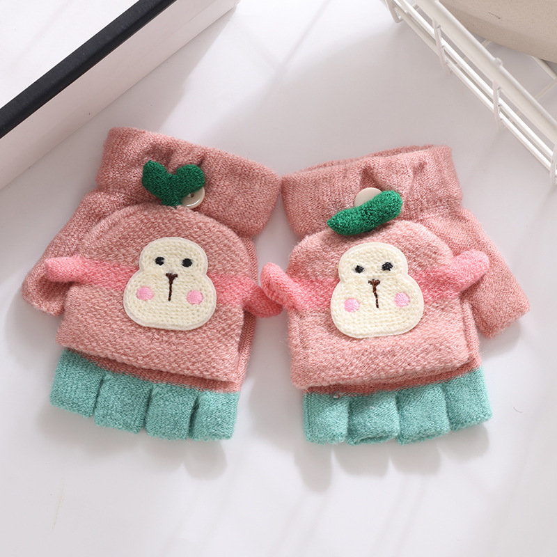 Children's Cute Warm Half-finger Knitted Gloves