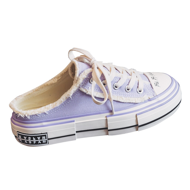  Summer New Semi-drag Platform No Heel Canvas Shoes