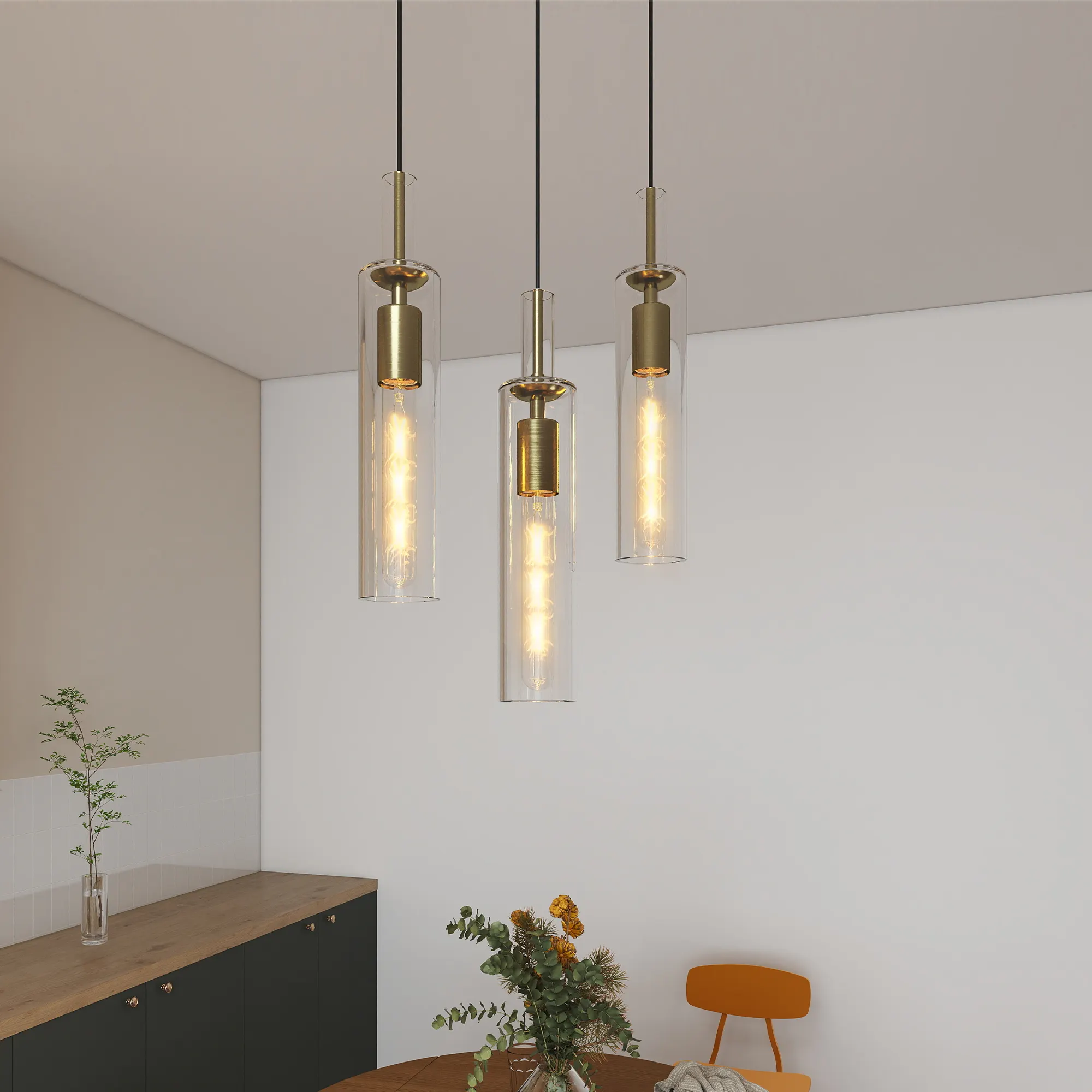 Gold Pendant Light Fixtures, 3 Pack Modern