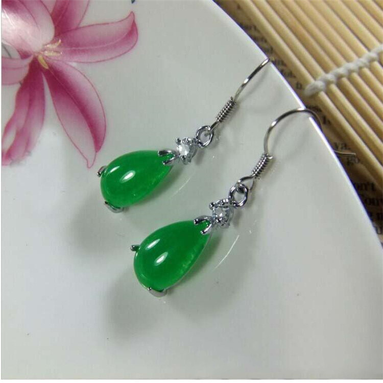 Malay Emerald Jade Water Drop Stud Earrings