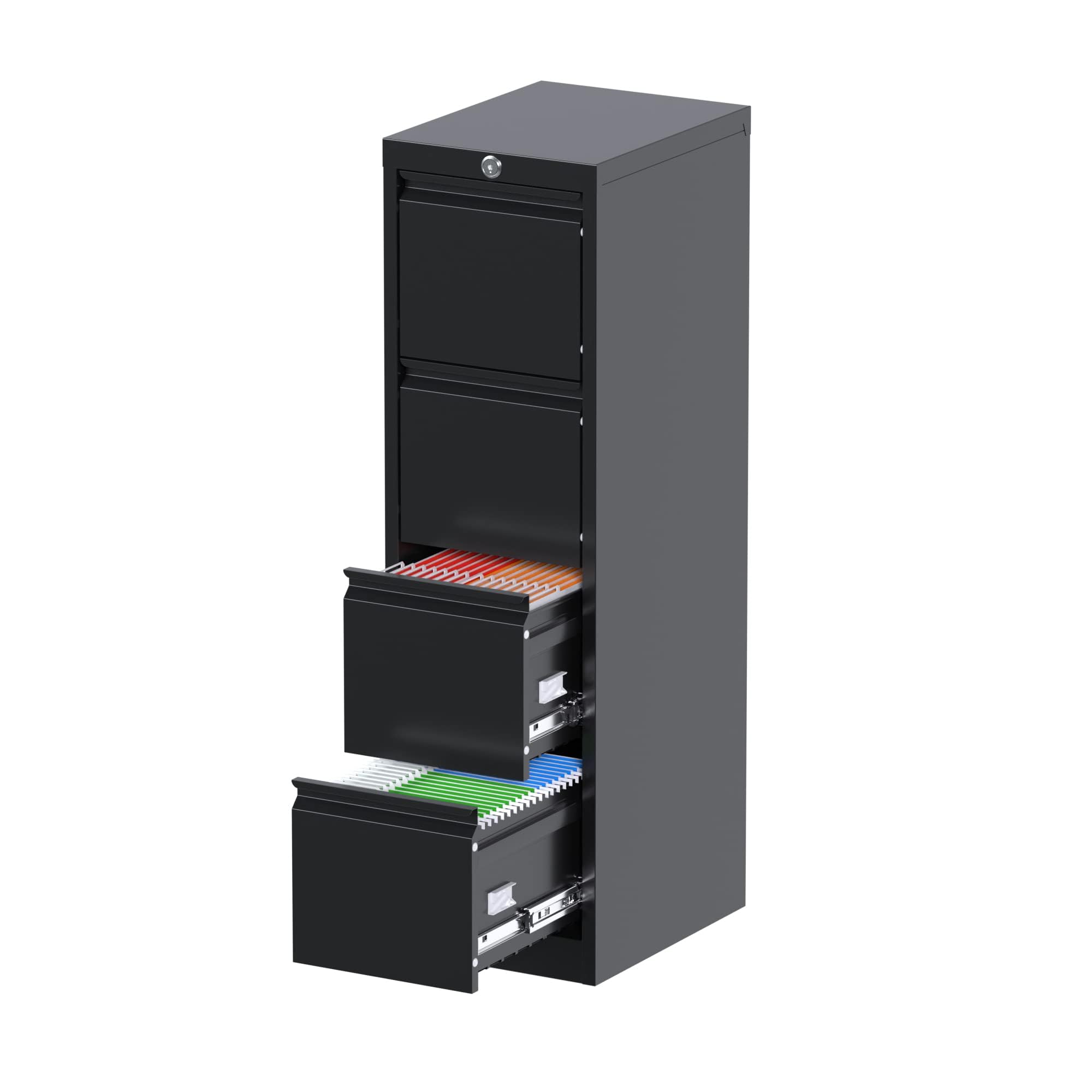 Metal Vertical File Cabinet With Lock,File Cabinet With 4 Drawer For Letter,Legal,F4,A4, Assembly Required,Black