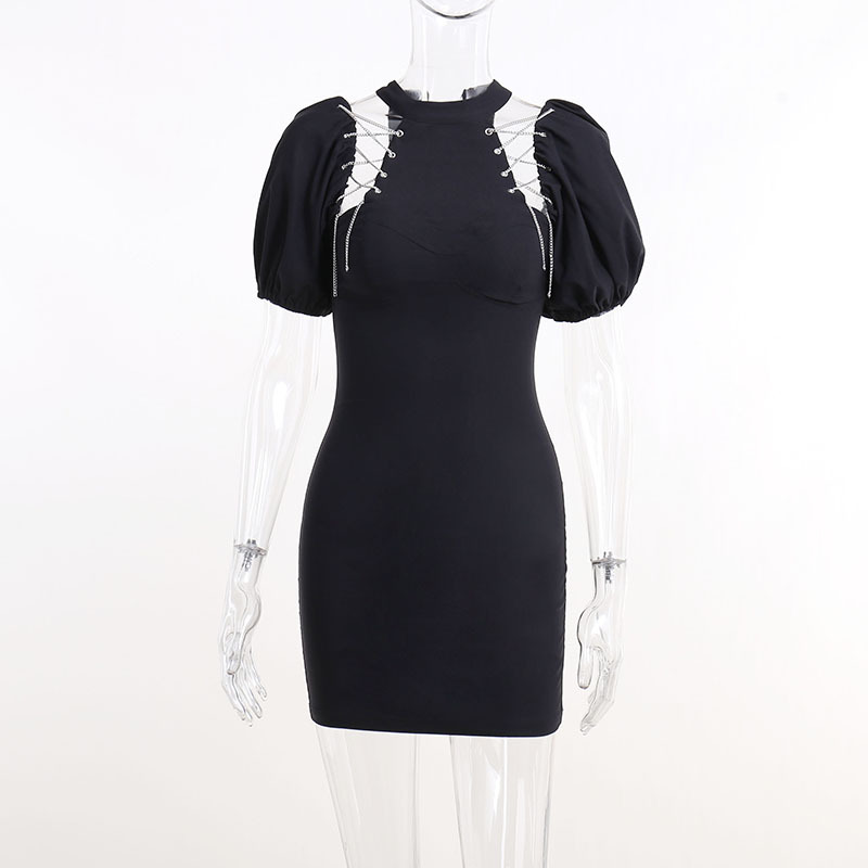 Cutout Off Shoulder Puff Sleeve Dress Black - Shop at LoveMi