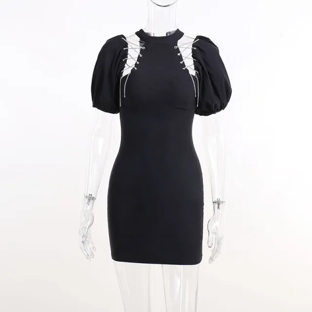 Cutout Off Shoulder Puff Sleeve Dress Black - Shop at LoveMi